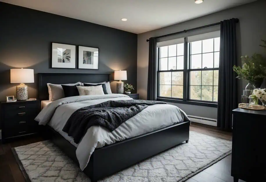 bedroom with black furniture