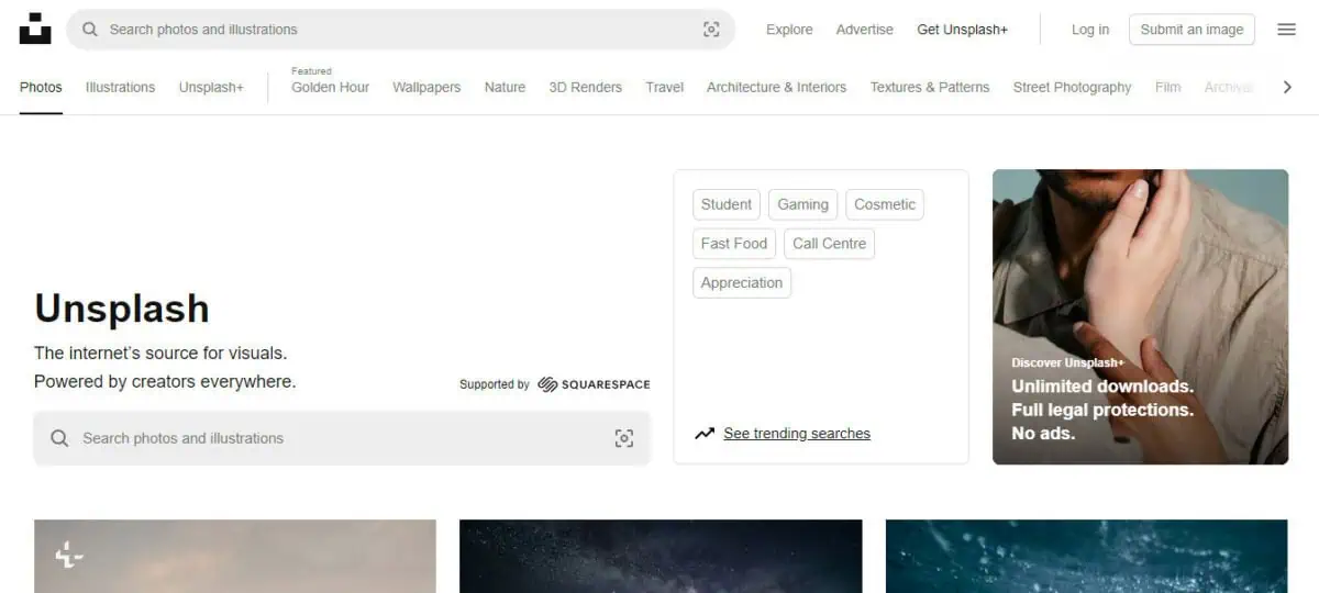 Unsplash display page