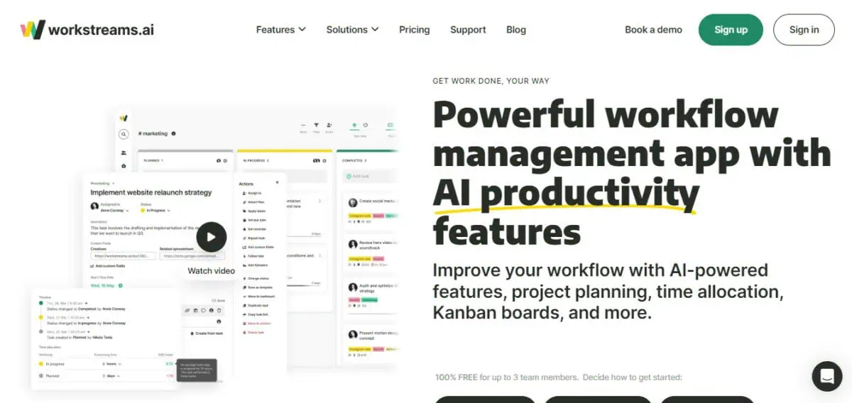 Workstreams AI display page