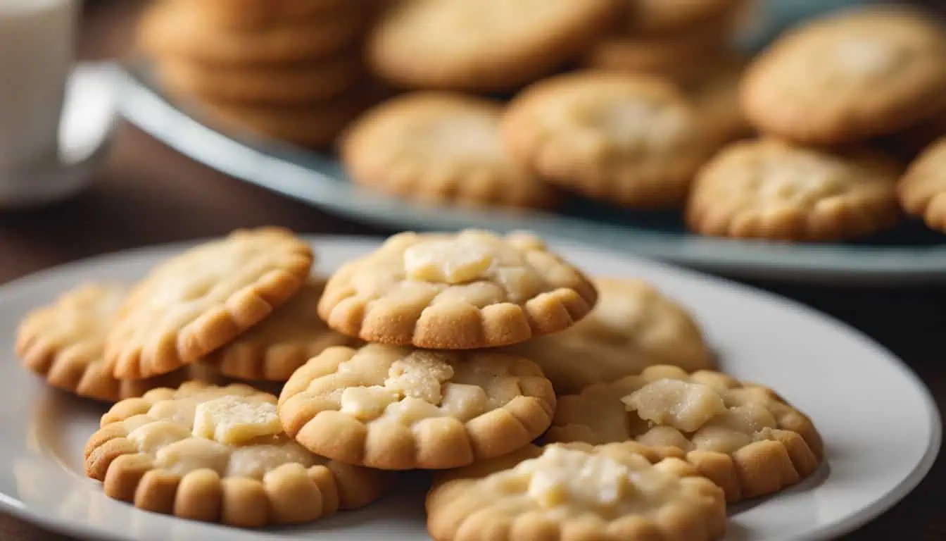 A plate filled with butter cookies next to a glass of milk, representing a classic snack option in Singapore.
