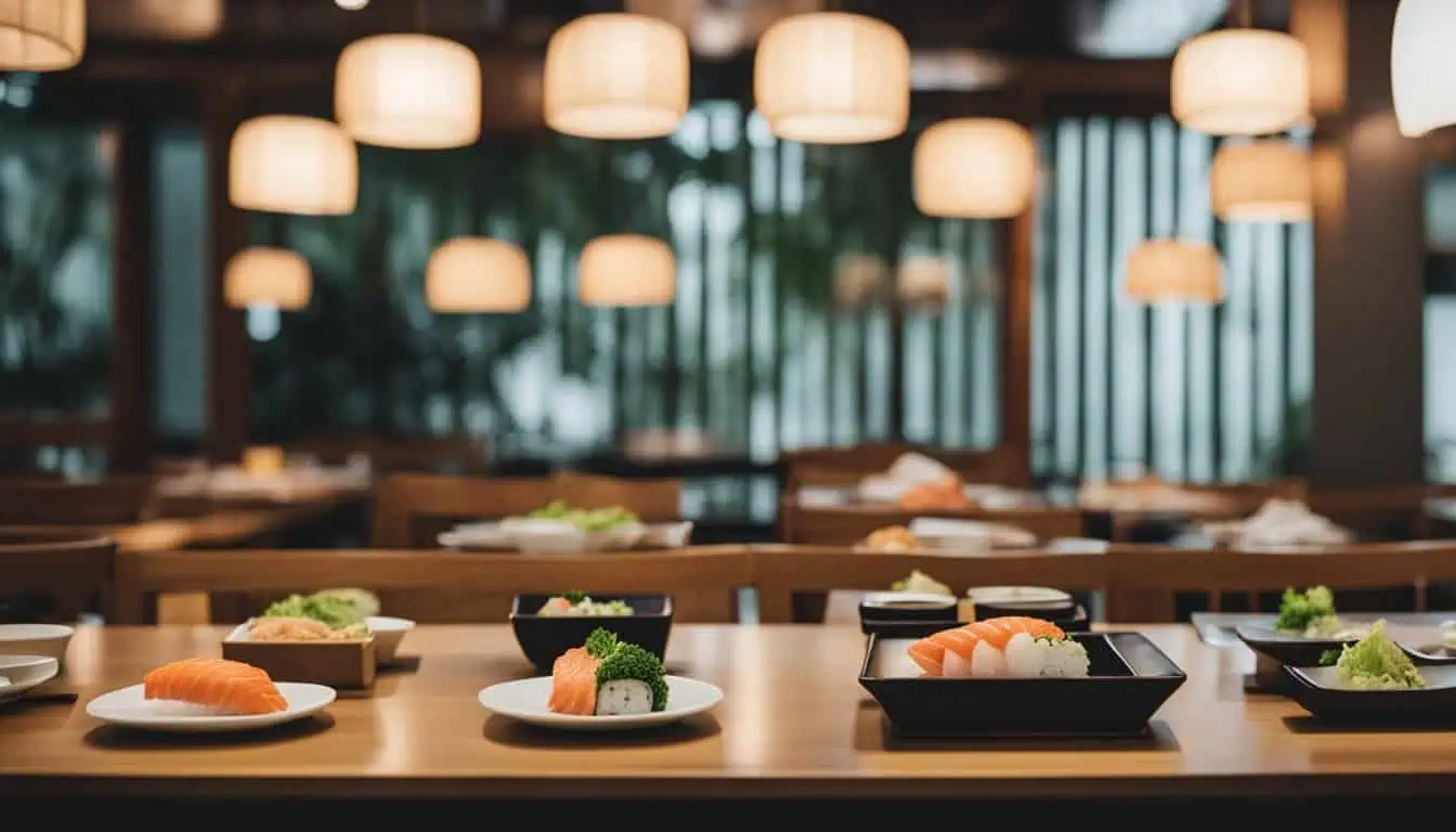 A beautifully arranged table featuring sushi and various dishes at an authentic Japanese restaurant in Singapore.
