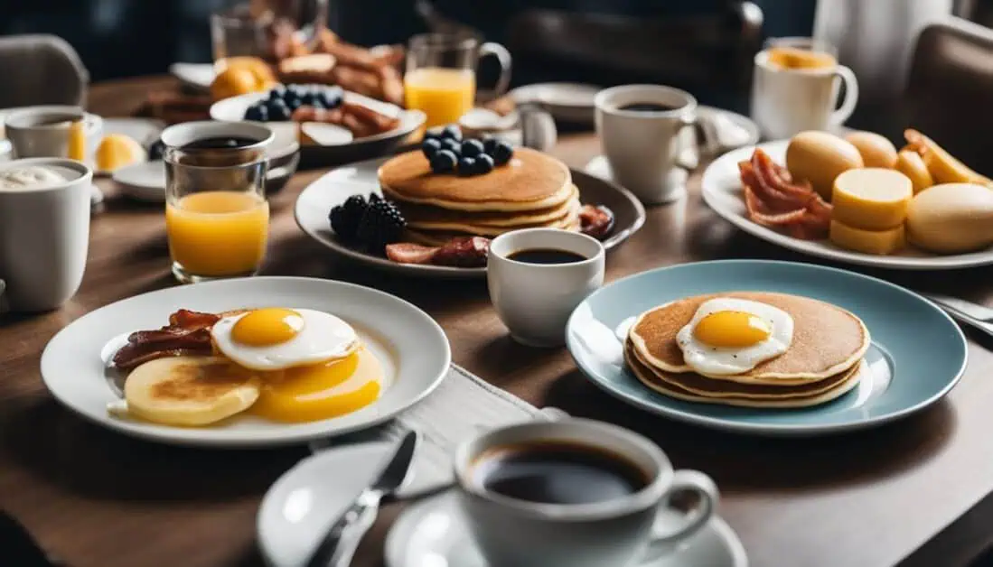 A beautifully arranged hotel breakfast spread featuring various dishes, showcasing the best all-day breakfast spots in Singapore.