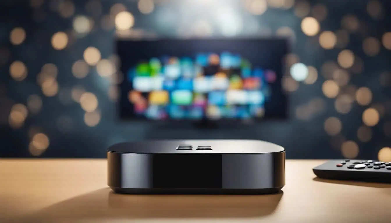 A close-up of an Android TV box, highlighting its modern aesthetics and features, ideal for streaming enthusiasts in Singapore.
