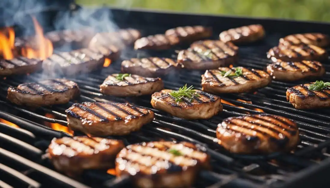 Grilled pork chops sizzling on a barbecue grill, showcasing the culinary delights of Singapore's best BBQ restaurants.