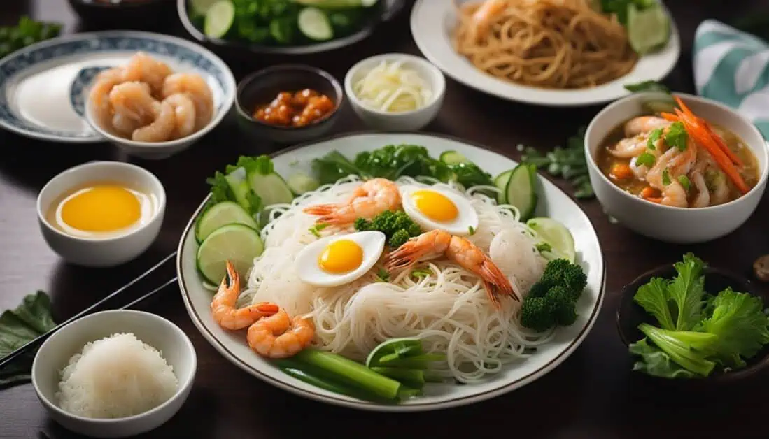 A table adorned with an array of Asian dishes, showcasing the best Bee Hoon options to savor in Singapore.