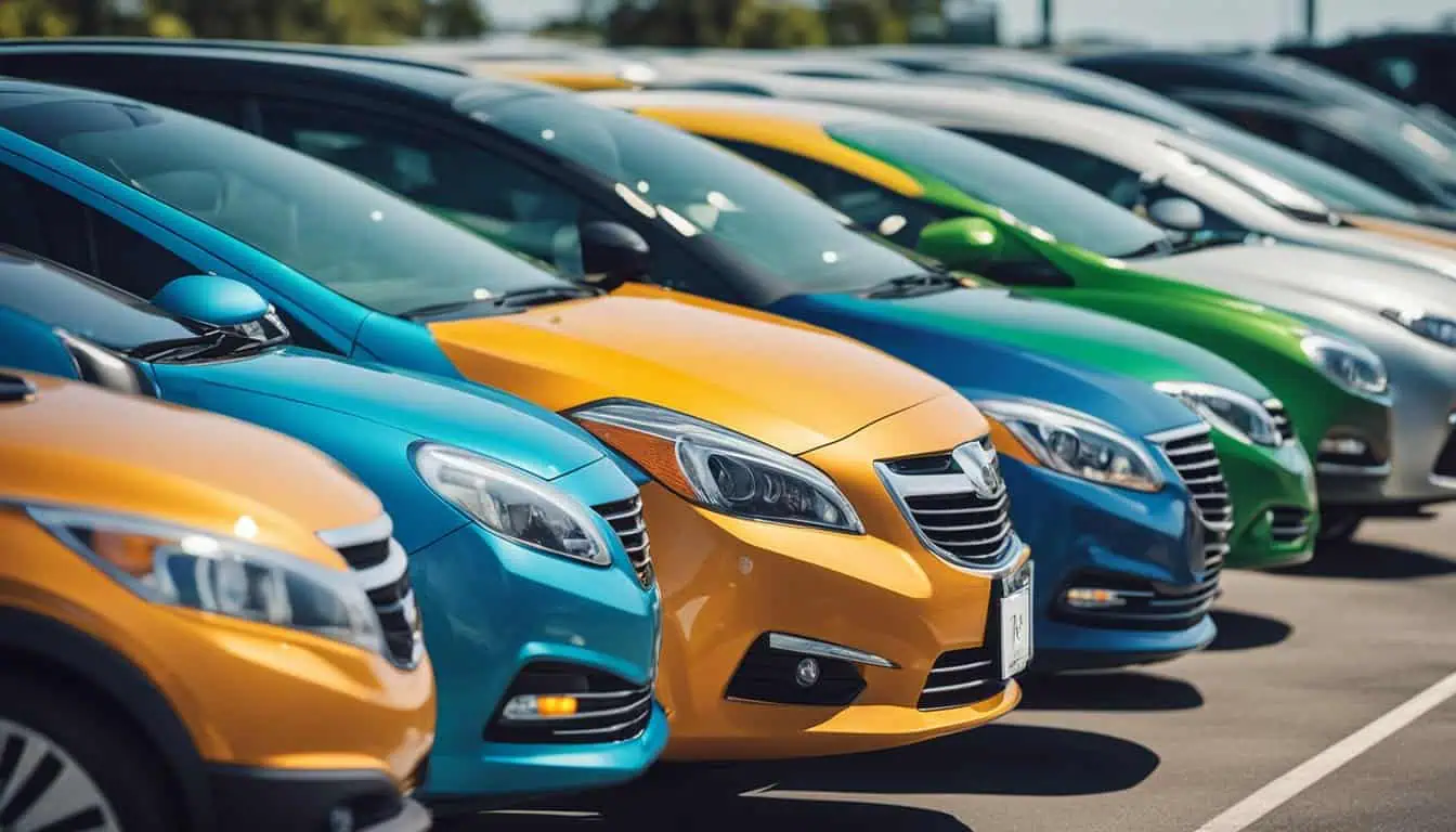 A vibrant array of cars parked neatly in a lot, showcasing the best car rental services in Singapore.