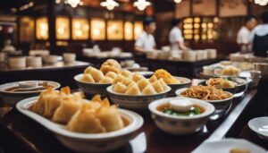 A table set with various bowls of Chinese food and soup, showcasing the best dining options in Johor Bahru, Singapore.