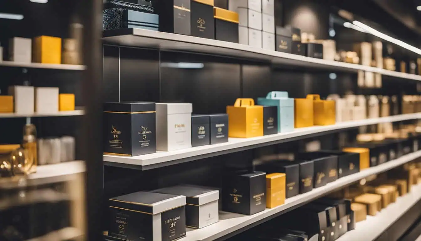 A shop featuring shelves filled with items from premier corporate gift suppliers in Singapore.