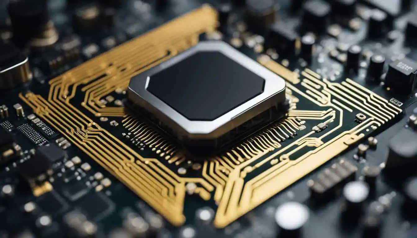 Close-up view of a computer chip, showcasing intricate details, highlighting the expertise of custom PC builders in Singapore.