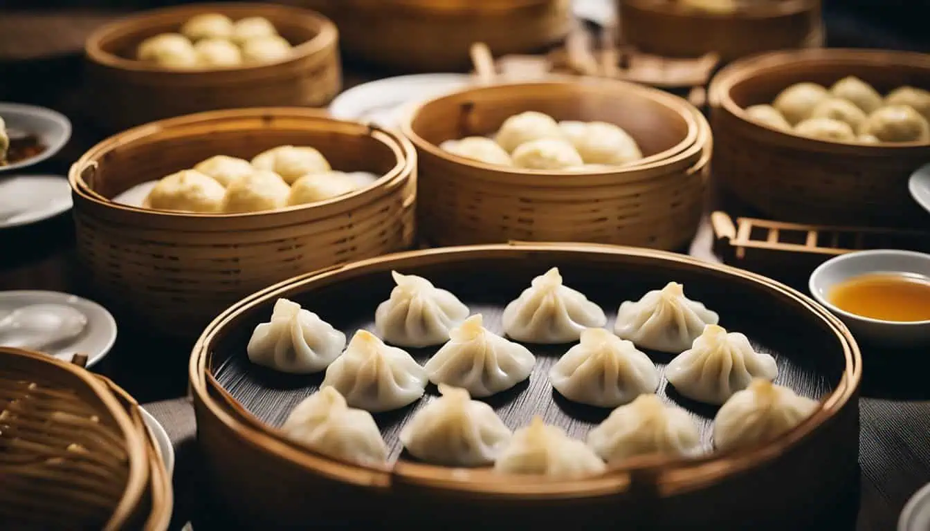 A variety of dumplings displayed in baskets, showcasing the best dim sum offerings in Singapore's top restaurants.