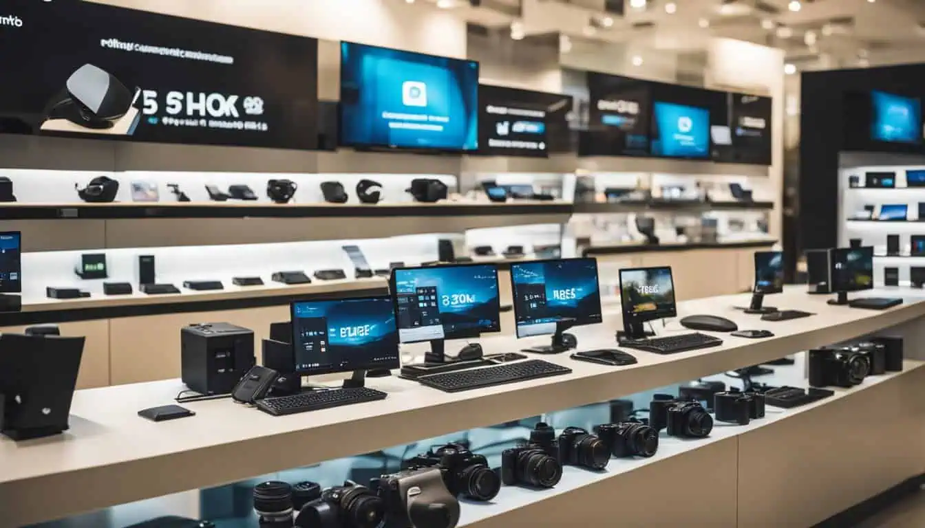 An electronics store in Singapore featuring numerous electronic devices prominently displayed for shoppers to explore.