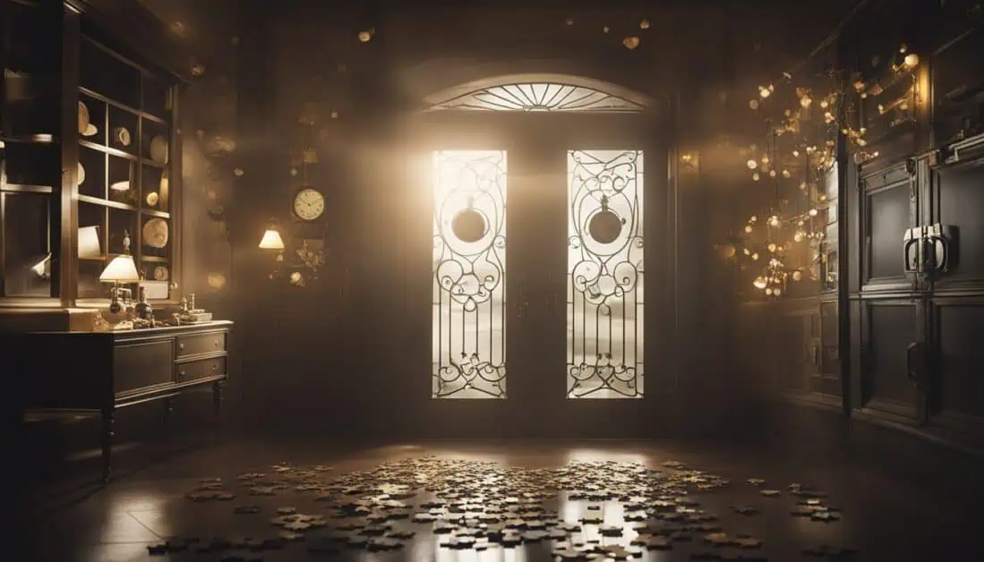 An inviting room adorned with gold coins and a door, showcasing the excitement of Singapore's escape rooms.