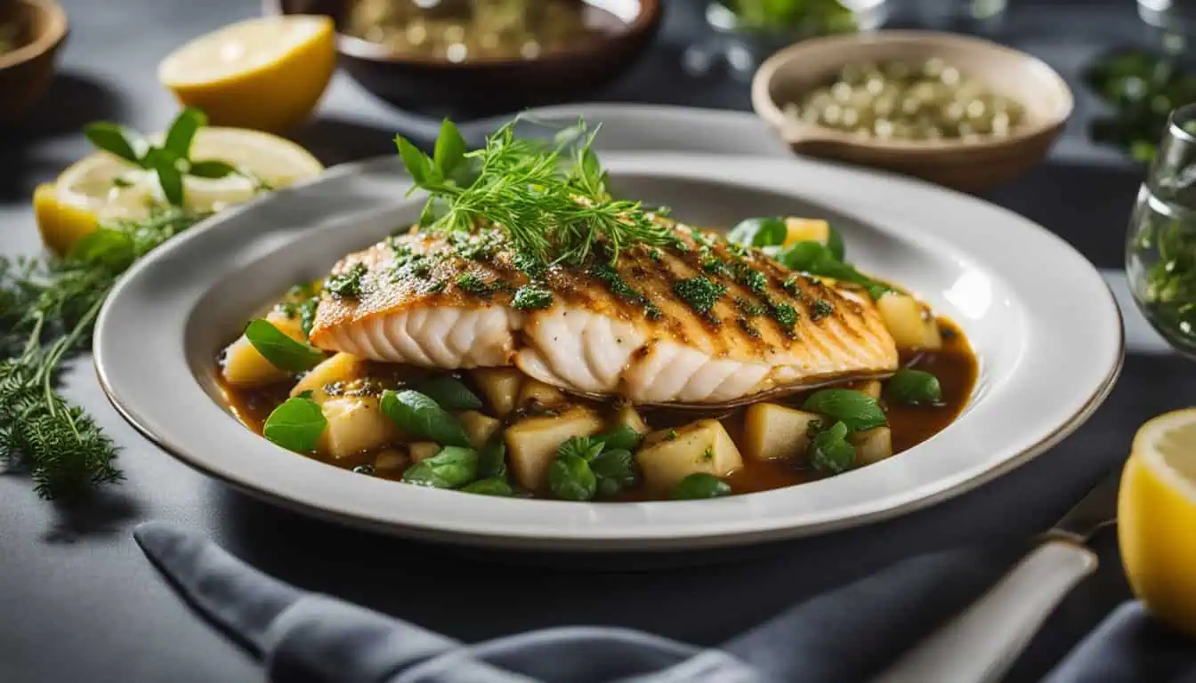 Grilled salmon served with fresh vegetables and lemon on a plate, showcasing a delightful dish from Singapore's top fish restaurants.