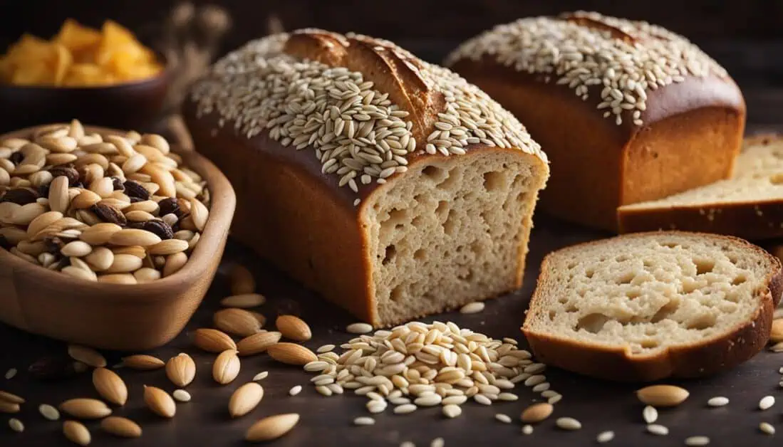 Gluten-free bread adorned with sesame seeds and nuts rests on a wooden table, showcasing top brands available in Singapore.