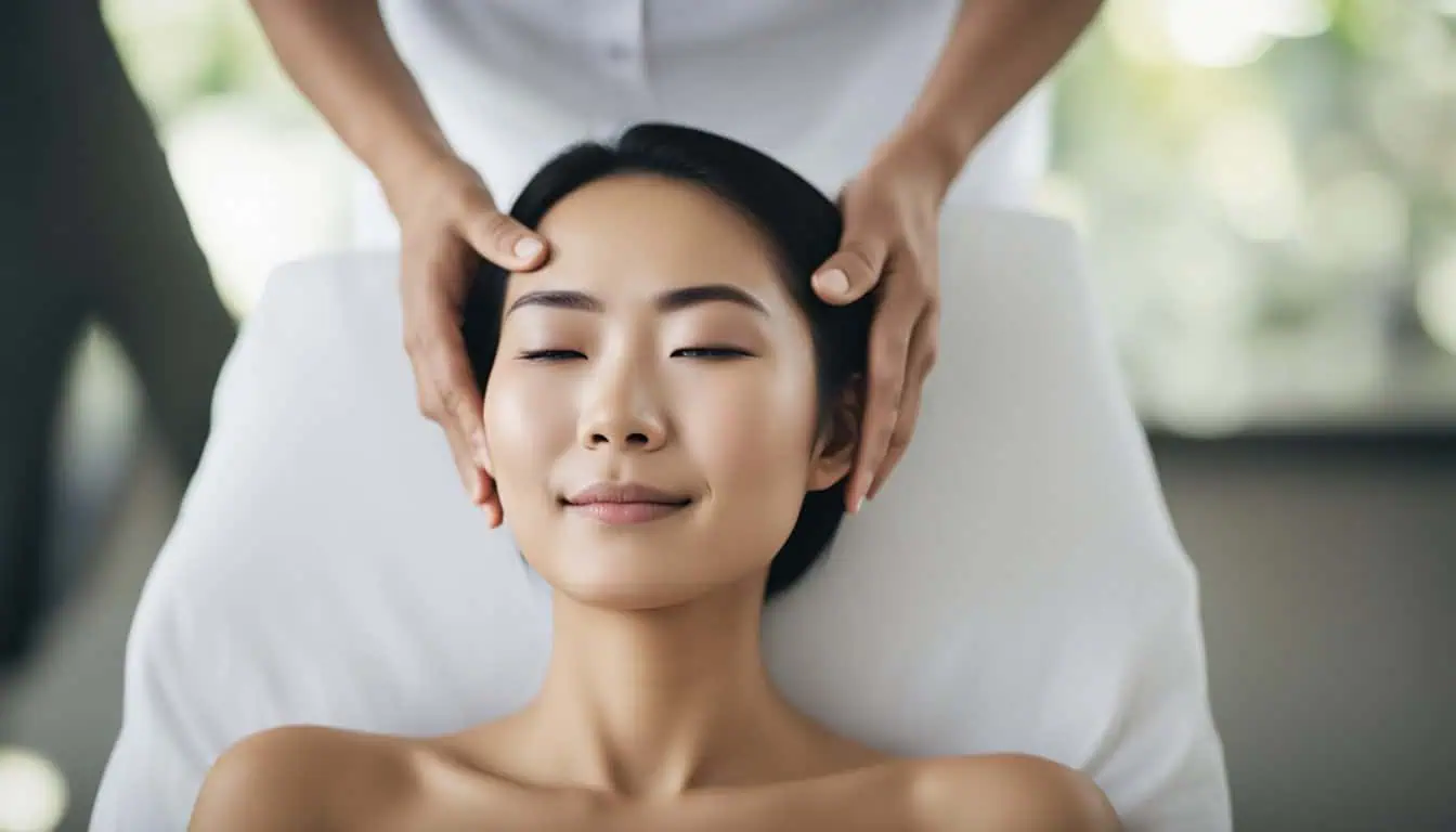 A woman enjoying a relaxing facial massage, highlighting the best head massage services in Singapore.