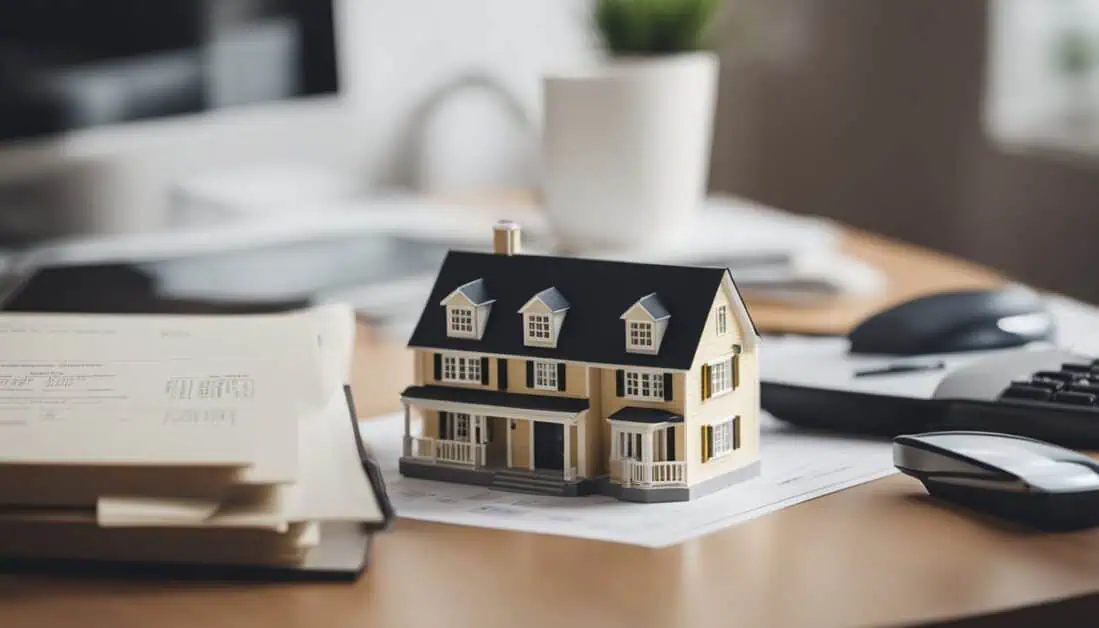 A house model and papers arranged on a desk, showcasing the best home loan services in Singapore.