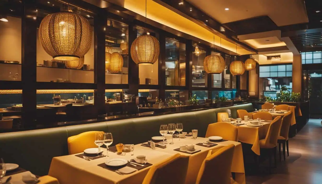A cheerful restaurant interior with yellow chairs and tables, representing the finest Indian dining options in Singapore.