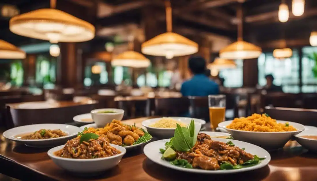 A table adorned with various plates of Indonesian cuisine, showcasing the best dishes from top restaurants in Singapore.