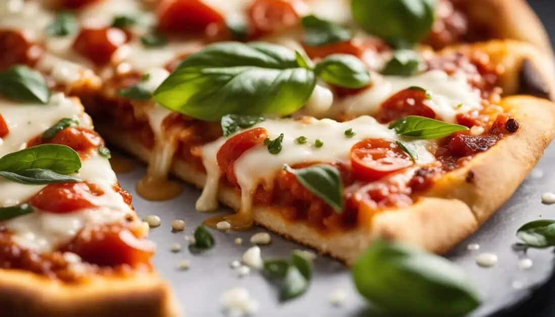 A delicious pizza topped with cheese, fresh tomatoes, and basil leaves, showcasing the best of Italian cuisine in Singapore.