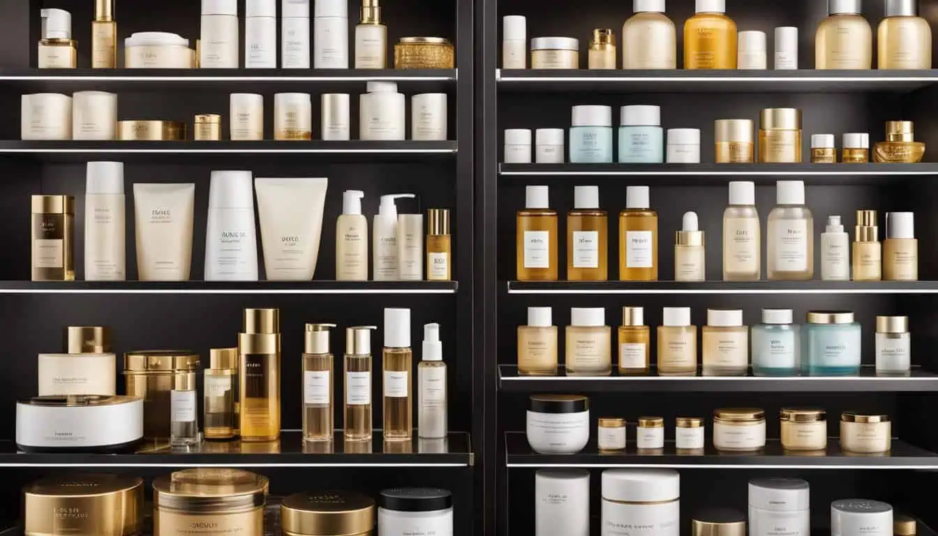 A shelf displaying a variety of beauty products, highlighting the best Japanese skincare brands available in Singapore.