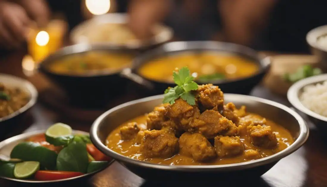 A table set with various bowls of Kerala cuisine and a lit candle, showcasing the ambiance of a top restaurant in Singapore.