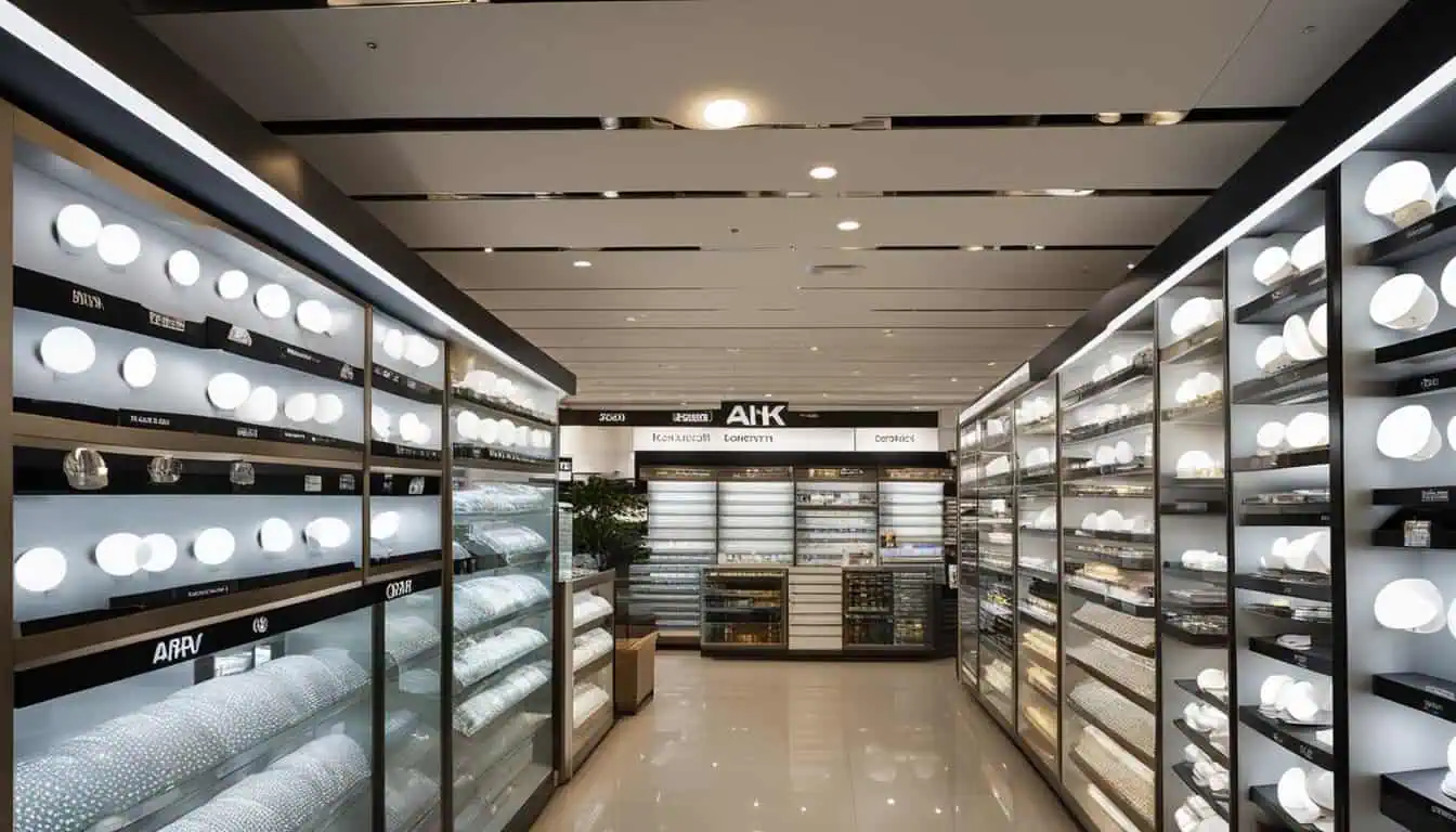 A store showcasing shelves filled with various ceiling lights, highlighting top LED providers in Singapore.