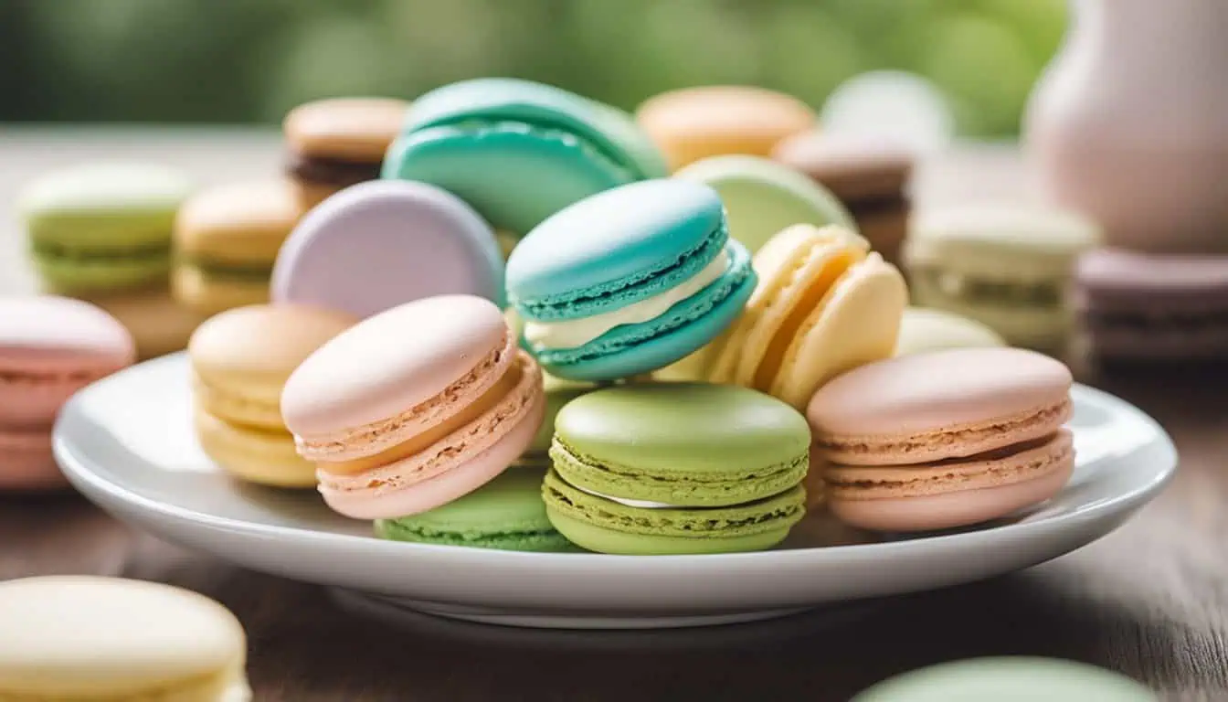 A vibrant assortment of macarons displayed on a plate, showcasing the best flavors from Singapore's top bakeries.
