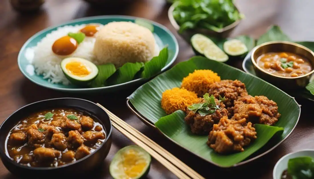 A table adorned with various traditional Malay dishes, showcasing the culinary diversity of Singapore's best restaurants.