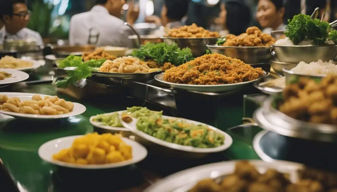 An enticing buffet spread featuring numerous dishes, highlighting the culinary offerings of top Malay restaurants in Singapore.