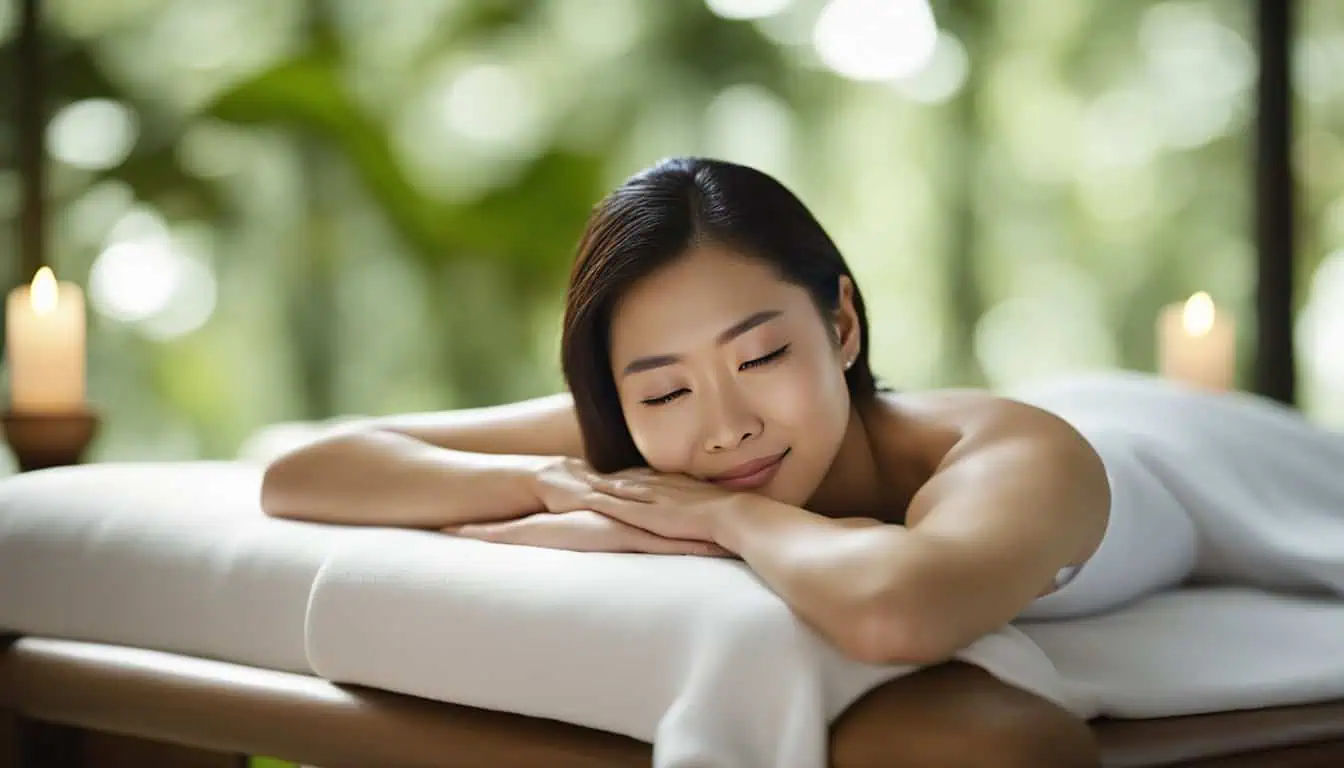 A woman relaxing on a massage table, showcasing the serene atmosphere of the best massage spas in Singapore.