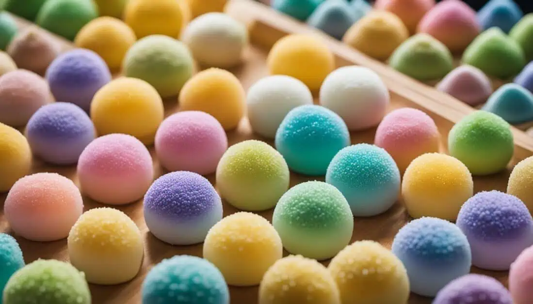 A vibrant tray showcasing an assortment of colorful mochi, highlighting the best flavors in Singapore.
