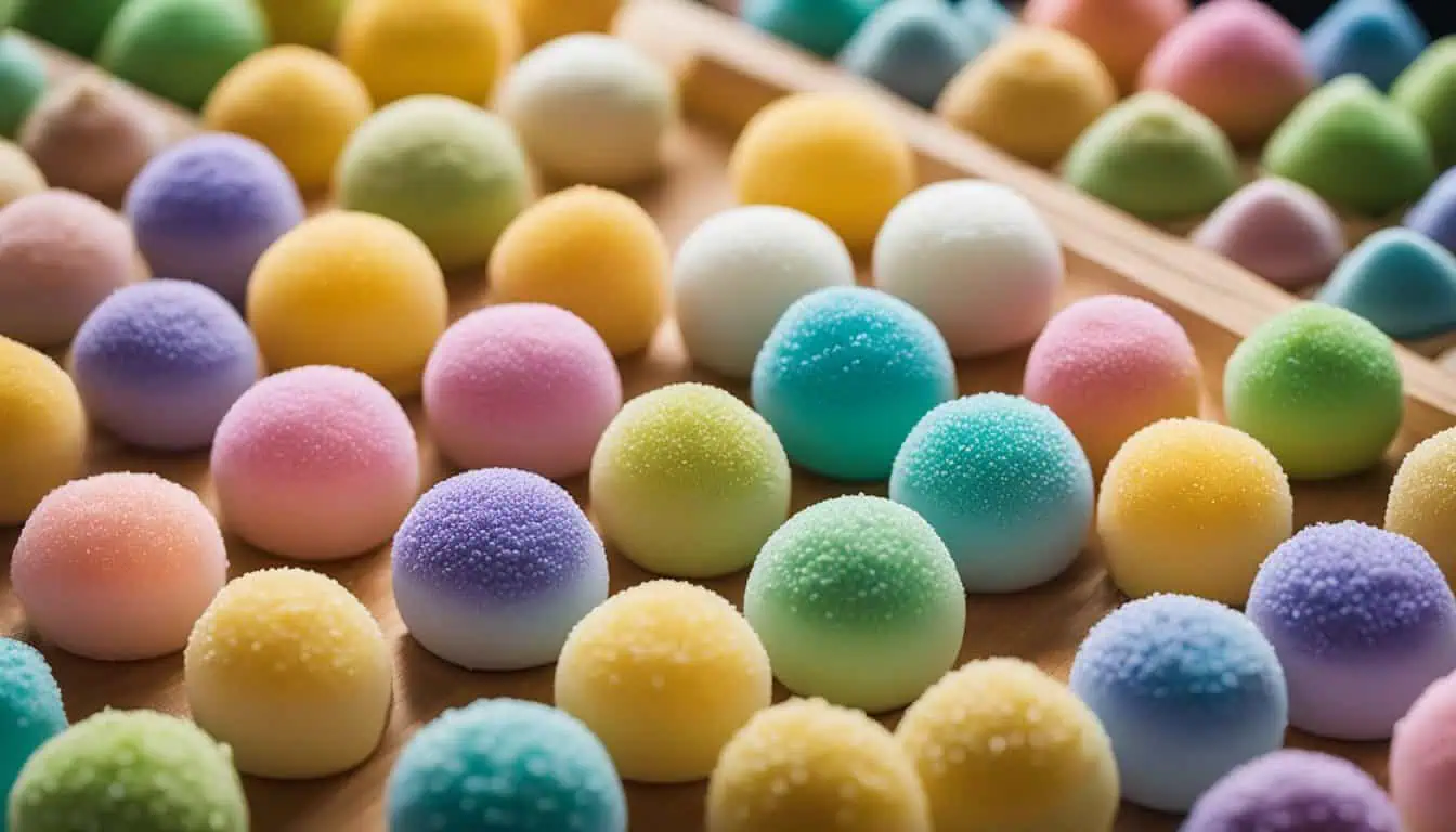 A vibrant tray showcasing an assortment of colorful mochi, highlighting the best flavors in Singapore.