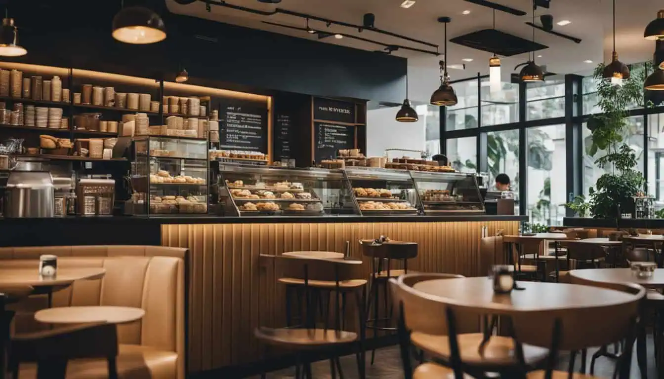 A cozy coffee shop in Singapore featuring tables and chairs, perfect for enjoying a warm beverage and socializing.