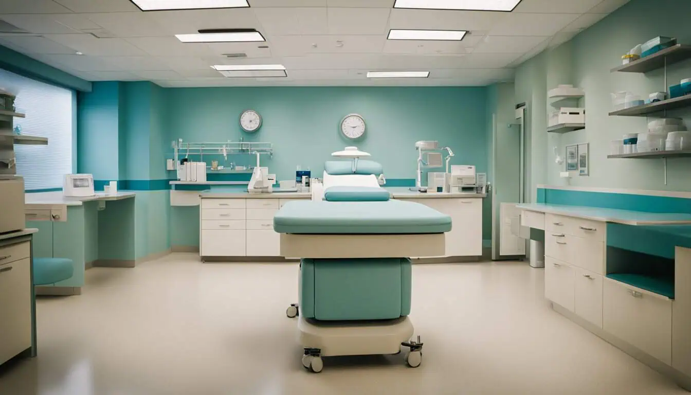 A hospital room featuring a bed and medical equipment, highlighting the care provided by Singapore's best obstetricians.