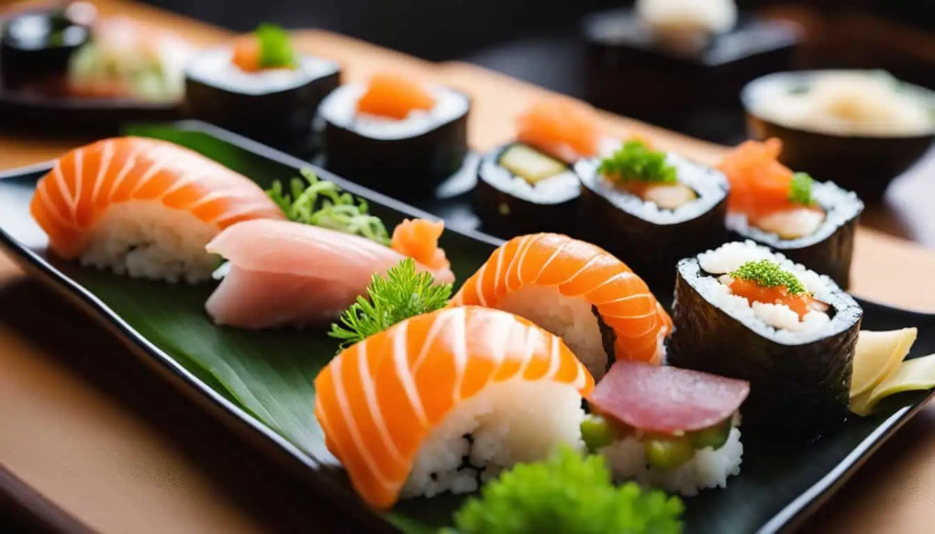 A black plate showcases an assortment of sushi, highlighting the culinary artistry of Singapore's best omakase restaurants.