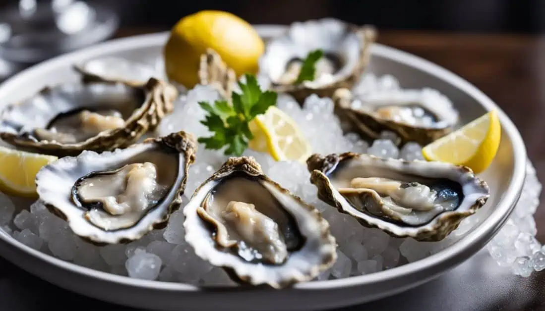 A platter of oysters on ice, accompanied by lemon and garnishes, highlighting Singapore's top oyster restaurants.