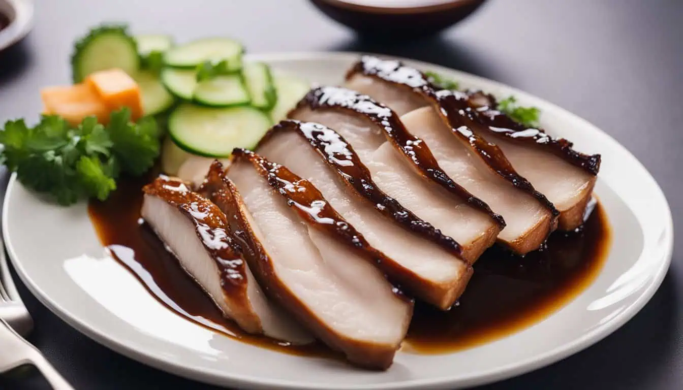 Sliced duck served on a plate, accompanied by sauce and fresh cucumbers, highlighting a dish from top Peking Duck restaurants in Singapore.
