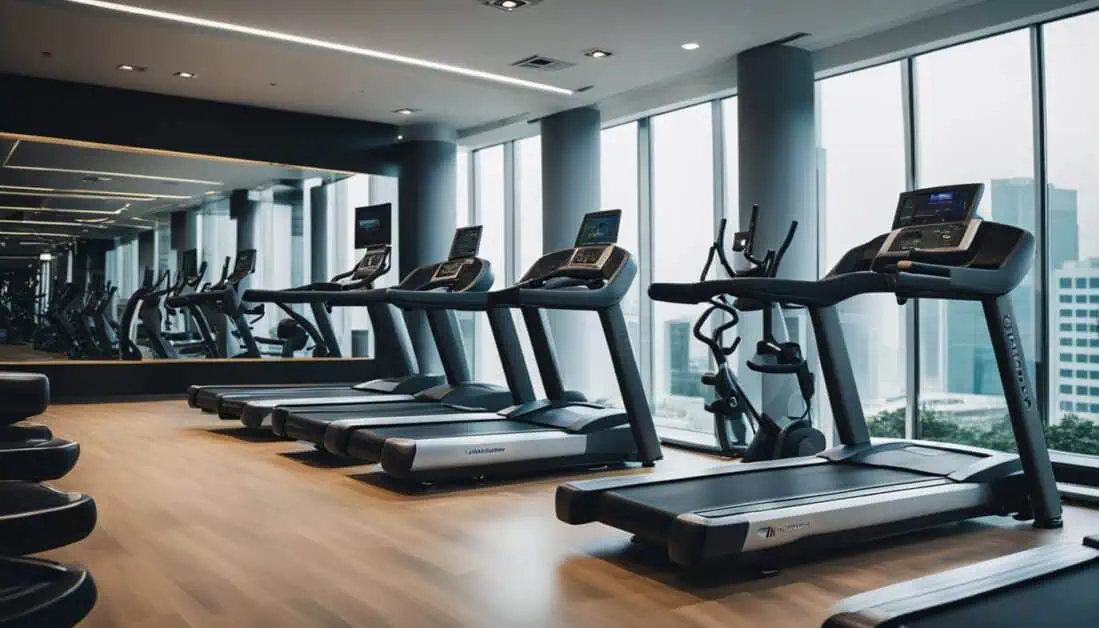 A modern gym featuring treadmills and mirrors, showcasing top personal training services in Singapore.