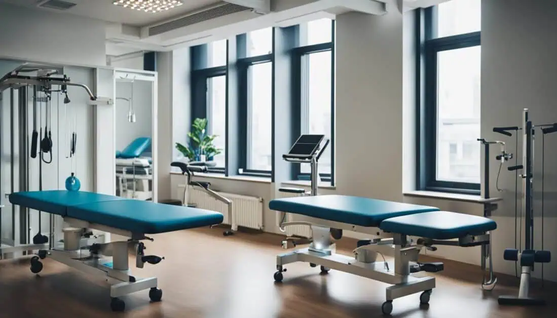 A room featuring two pieces of medical equipment, showcasing a professional physiotherapy clinic in Singapore.