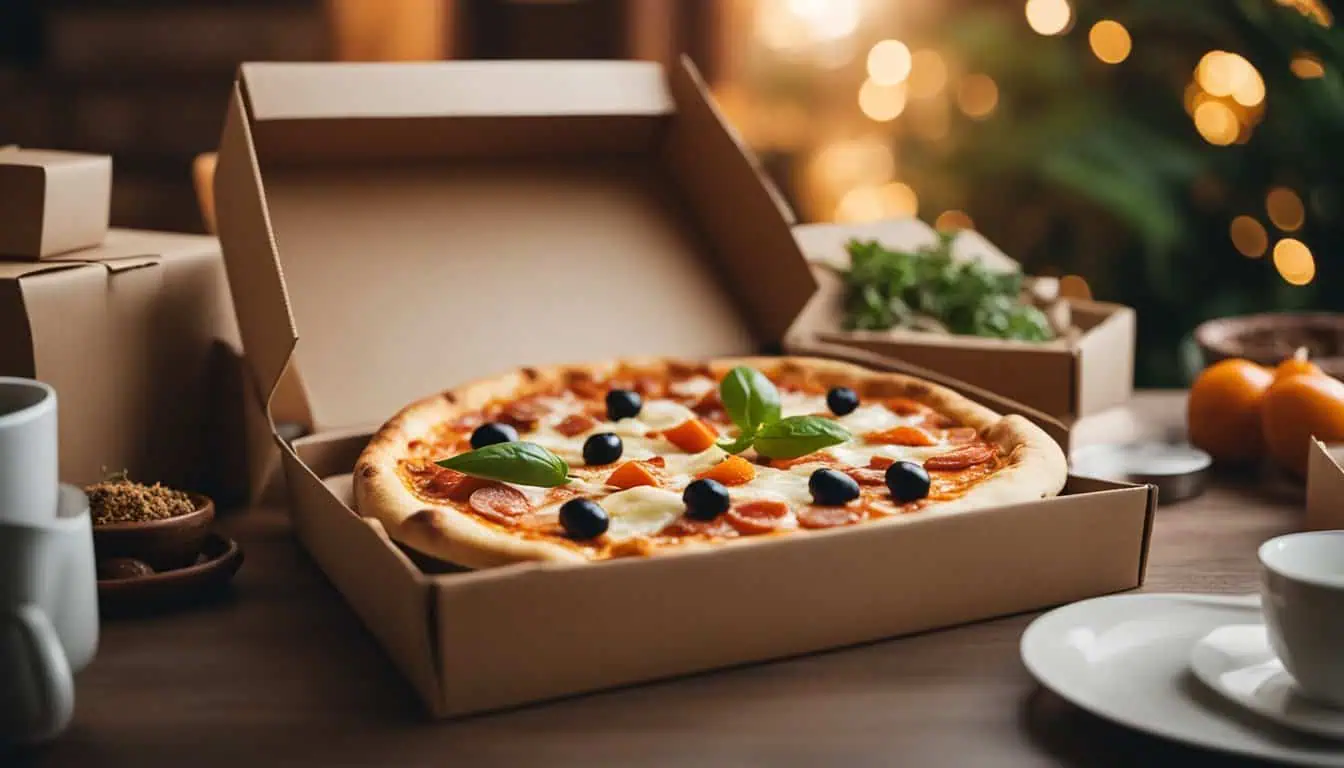 A pizza in a box sits on a table surrounded by other pizza boxes, showcasing top delivery services in Singapore.