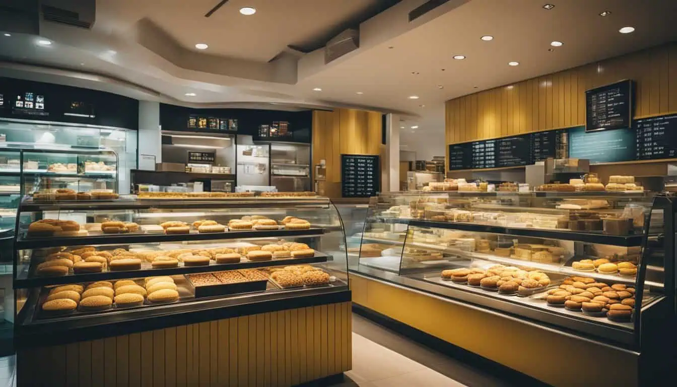 A bustling bakery filled with diverse bread types, celebrated for offering the finest butter cake in Singapore.