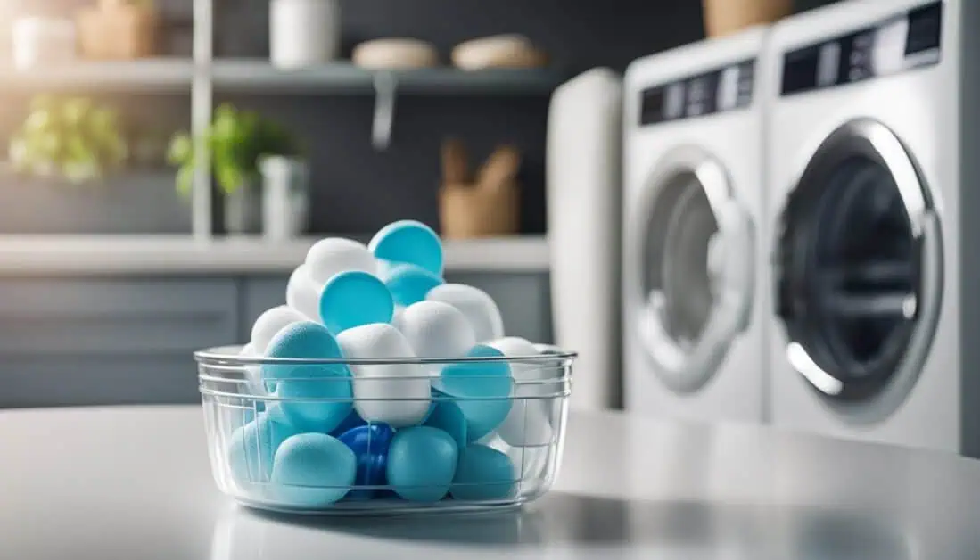 A bowl containing colored laundry capsules placed elegantly on a table.