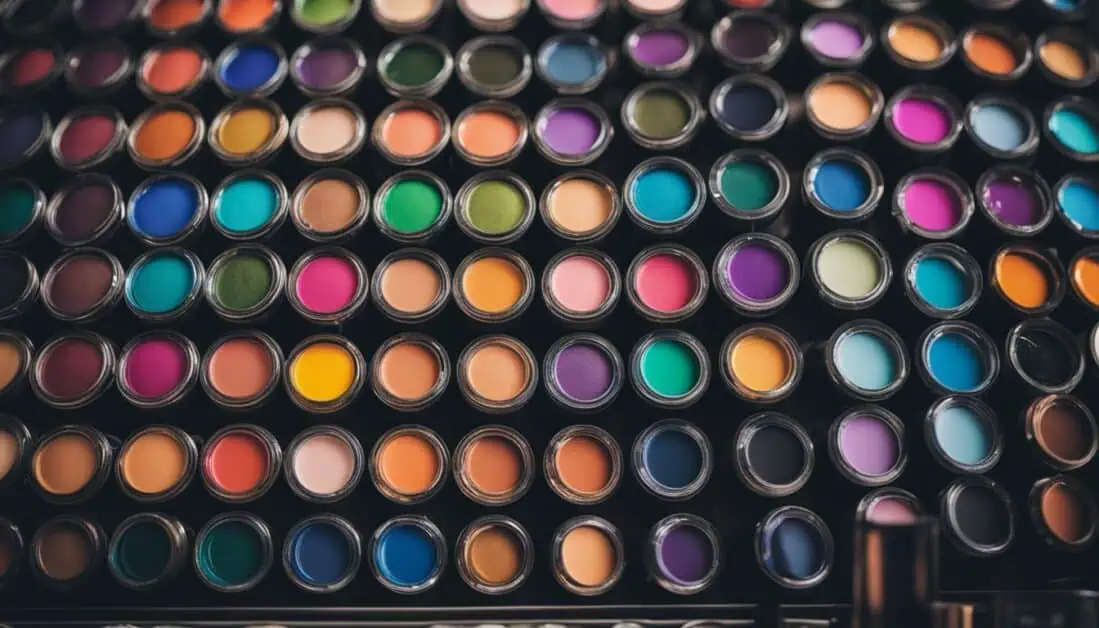 A vibrant assortment of face paint palettes displayed, showcasing a variety of colors and styles for professional face paints.