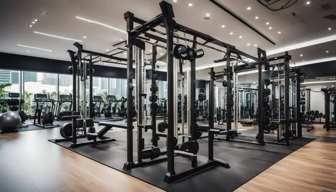 A well-equipped gym featuring diverse fitness equipment, ideal for home workout enthusiasts in Singapore.