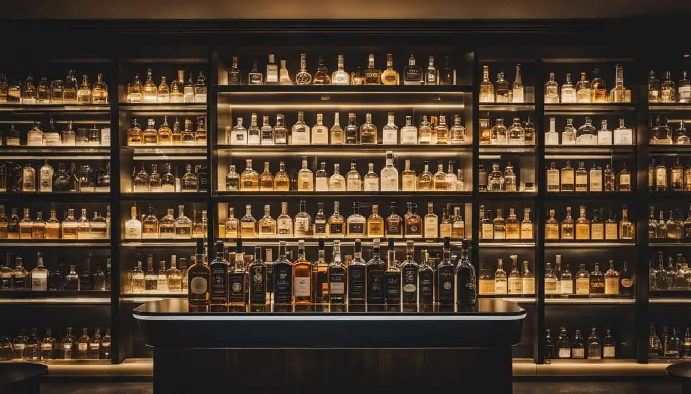 A well-stocked bar featuring numerous rum bottles on shelves, ideal for rum enthusiasts in Singapore.