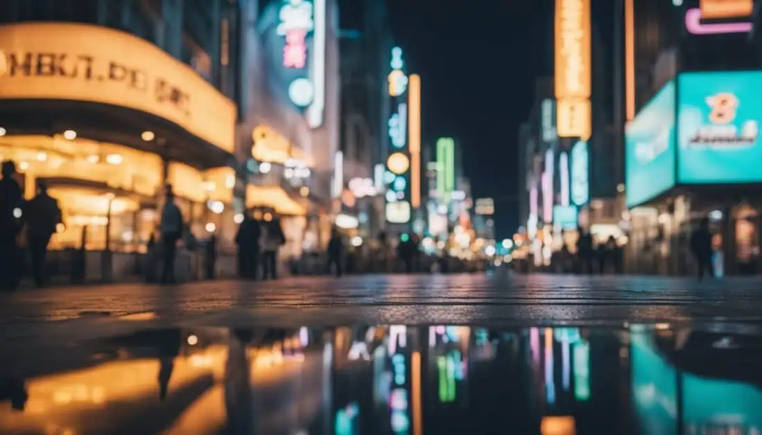 A vibrant city street at night illuminated by neon lights, showcasing the best signage options in Singapore.