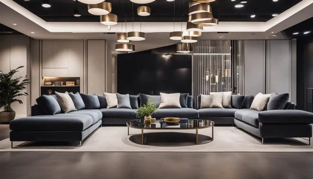 A contemporary living room featuring a sectional sofa and a stylish coffee table, ideal for relaxation and gatherings.