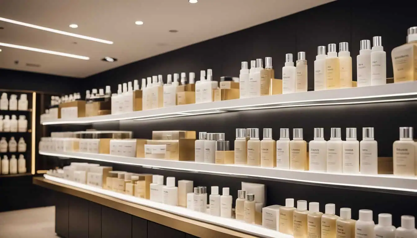A store showcasing shelves stocked with various skin product, ideal for purchasing toner in Singapore.