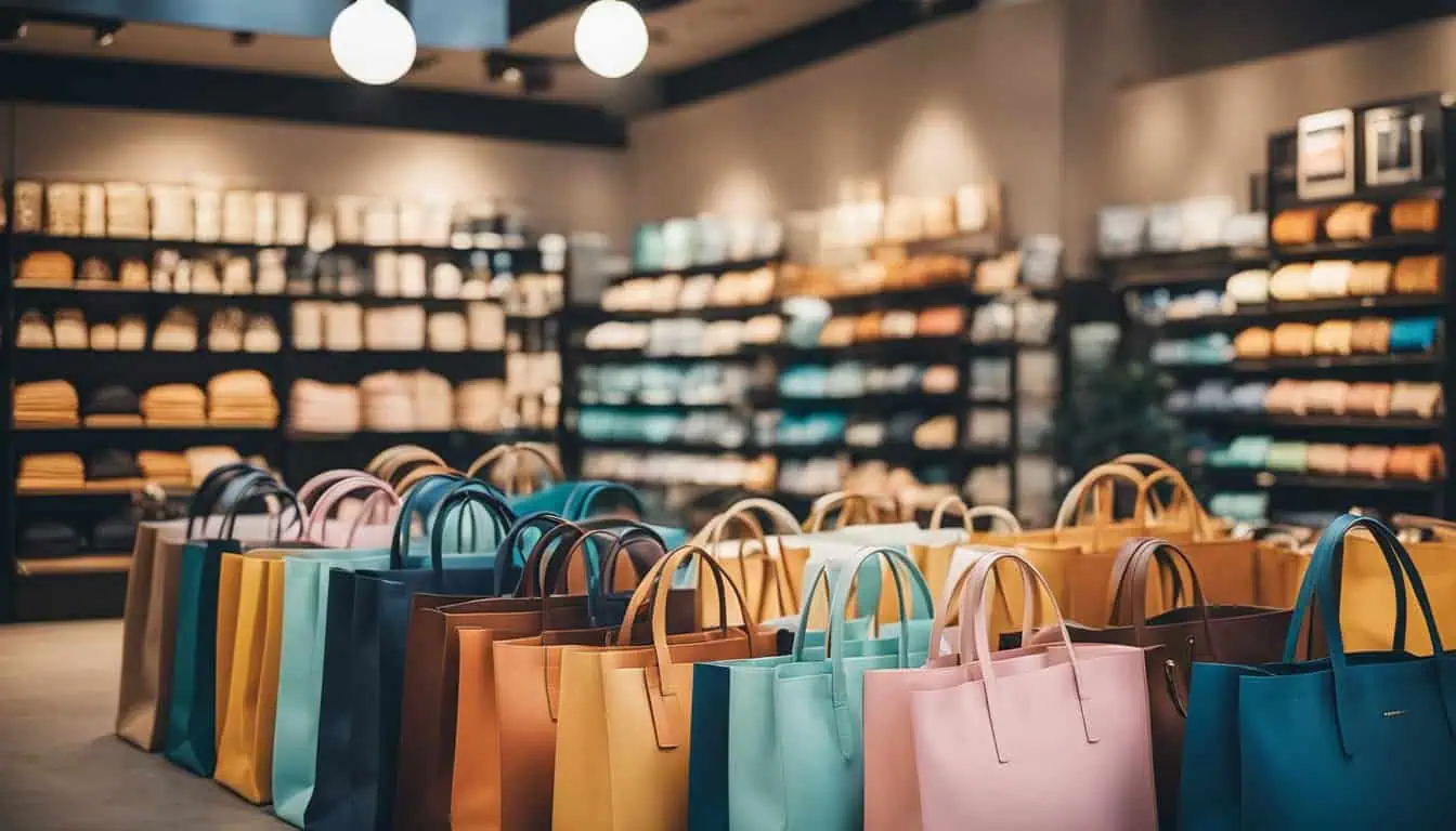 Colorful tote bags neatly arranged in a store, showcasing the best selection in Singapore.