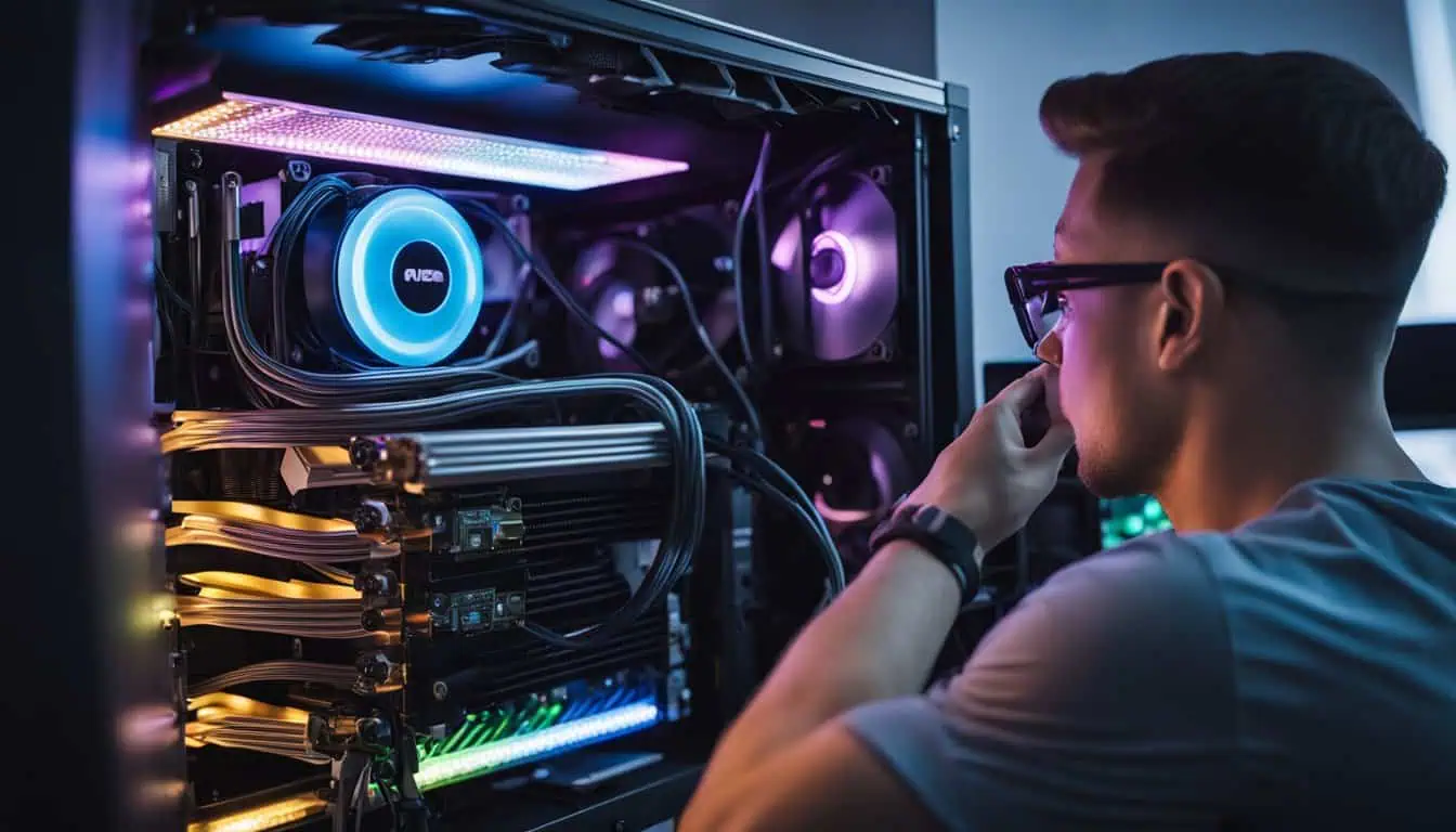 A man examines a computer case, exploring options for AIO coolers in Singapore's best retail locations.